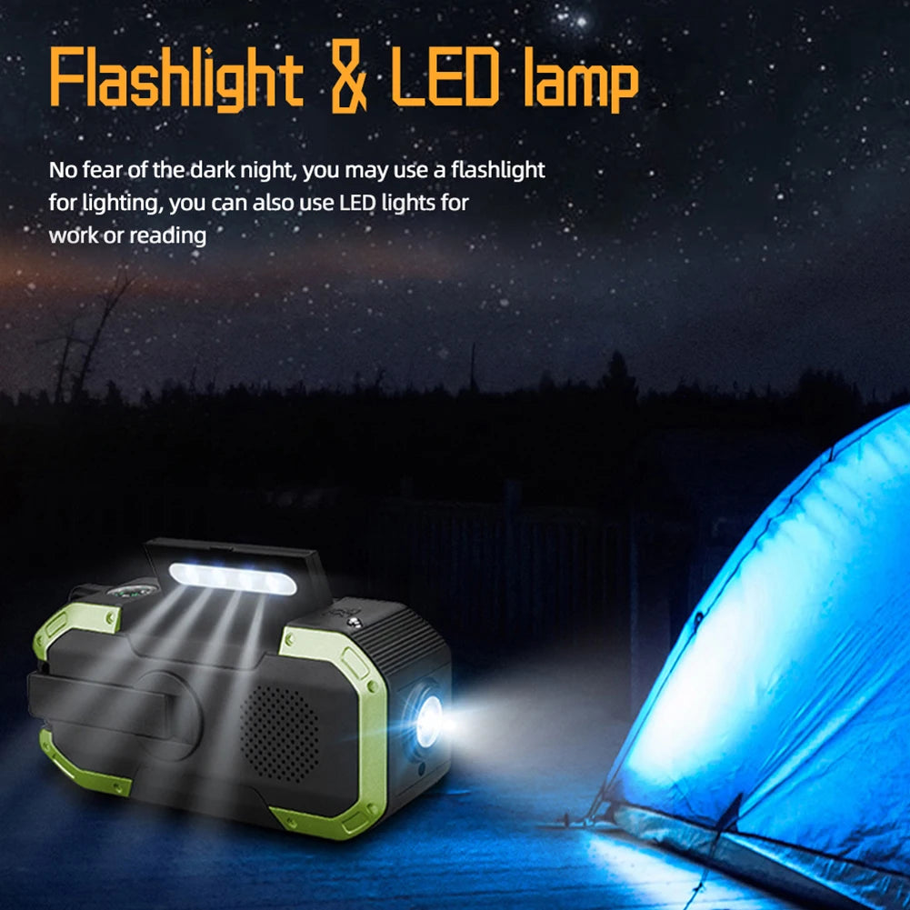 5000mAh Emergency Radio Solar Powered Hand Crank Radio Multifunctional Bluetooth AM/FM Weather Radio Speaker with LED Flashlight
