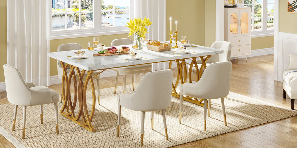 Tribesigns Modern Dining Table for 4-6 People, 160cm Large Rectangular Kitchen Table with Faux Marble Tabletop, Dinner Table