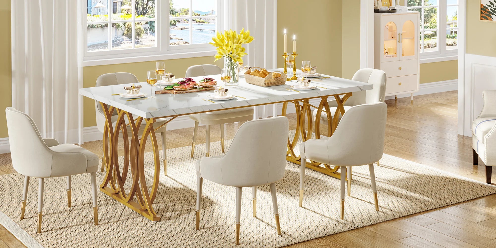 Tribesigns Modern Dining Table for 4-6 People, 160cm Large Rectangular Kitchen Table with Faux Marble Tabletop, Dinner Table