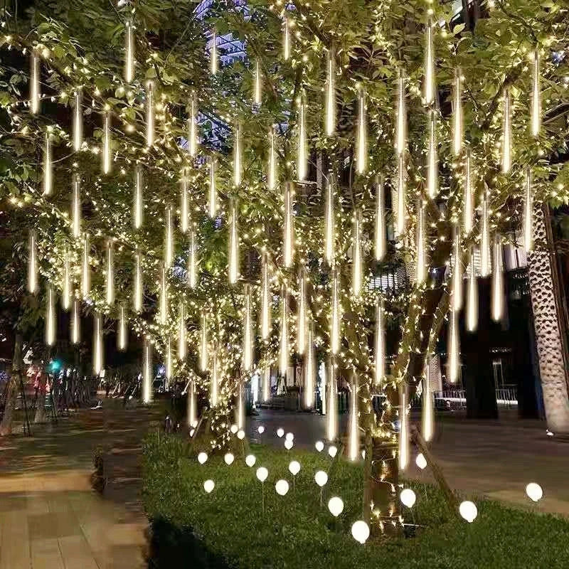 LED Meteor Shower Rain Lights Waterproof Falling Raindrop Fairy String Light for Christmas Holiday Party Patio Decor 30CM