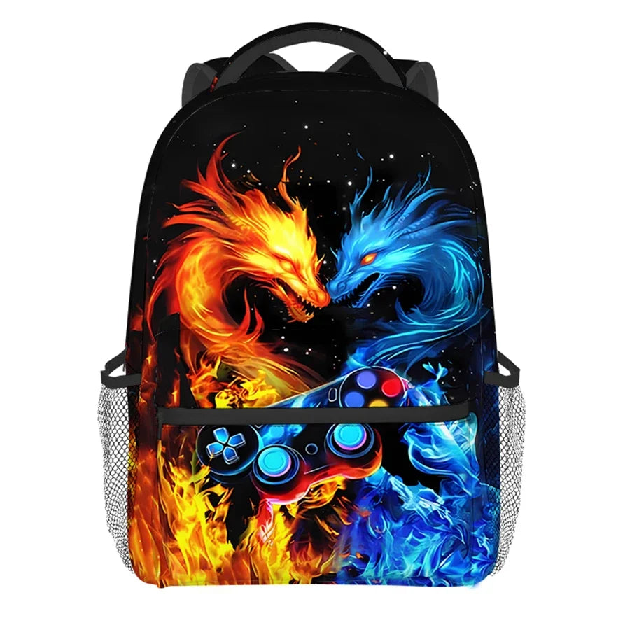 Burning Flame Game Controller Backpacks for Boy and Girls Best Gifts 2D Flat Cartoon School Backpack for Children