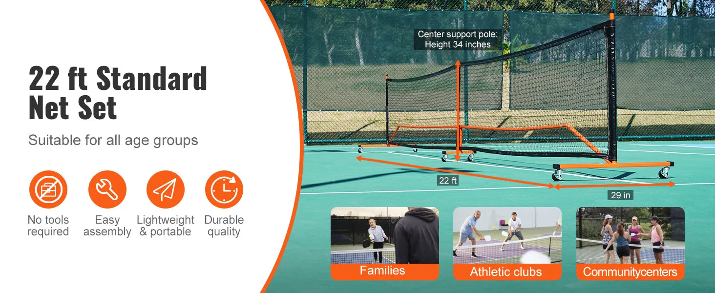 SucceBuy Portable Pickleball Net System 22FT Full Court Official Regulation Size Pickle Ball Nets Outdoor with Court Line