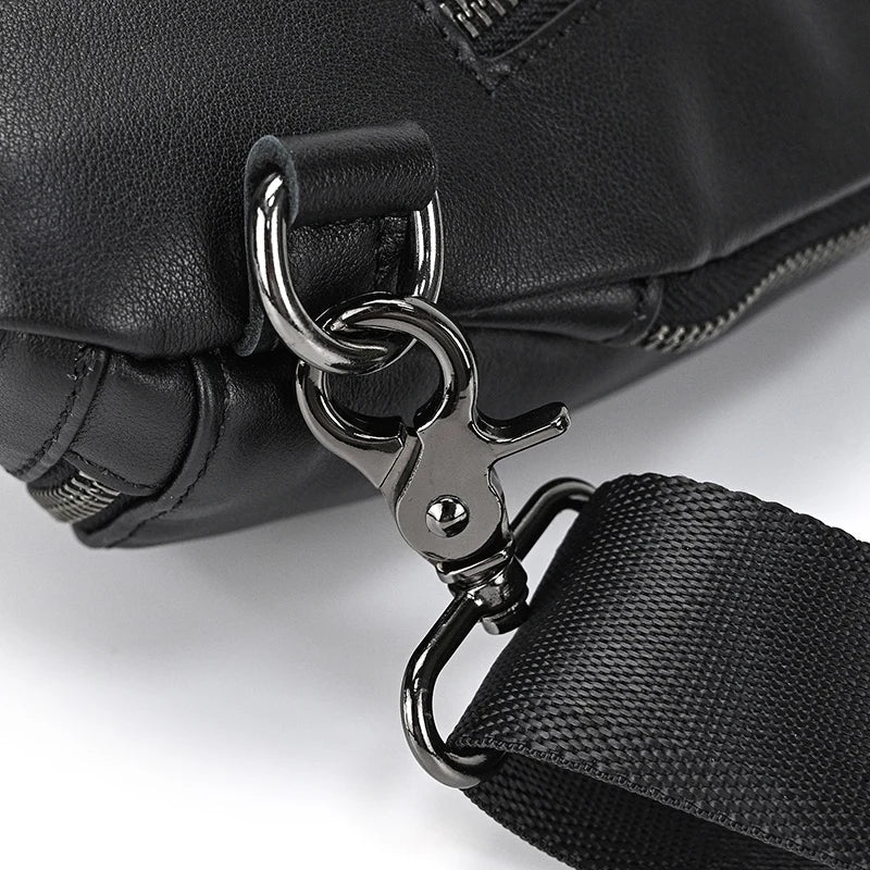 Mans 100% Genuine Leather Sling Bag Men Messenger Bags for Men Black Chest Bags for Phone Casual Sport Shoulder Bag