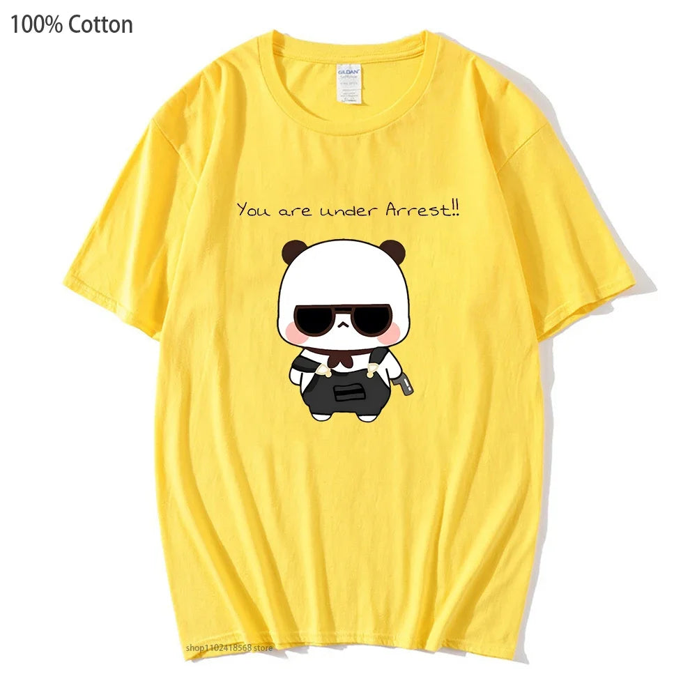 Cute Dudu and Bubu Dudu Like Spy Officer In Black T-Shirts 100% Cotton Clothes Panda and Brownie Bear Tees Men Women Couple Tops
