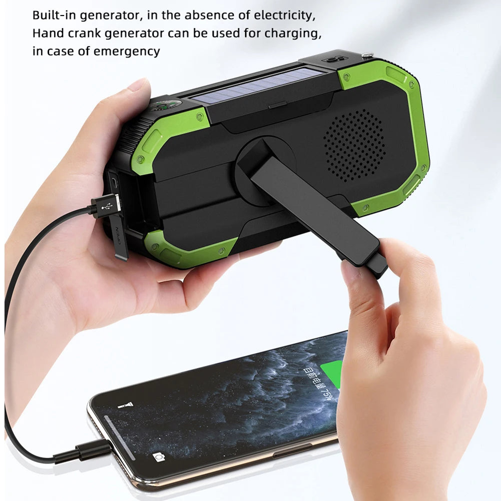 5000mAh Emergency Radio Solar Powered Hand Crank Radio Multifunctional Bluetooth AM/FM Weather Radio Speaker with LED Flashlight