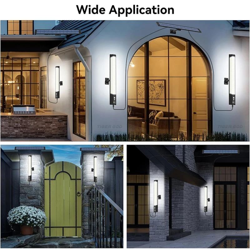 Motion Sensor LED Solar Lights with Remote - 4 Modes Waterproof LED Wall Lamp for Outdoor Garden Camping, USB/Solar Charging,