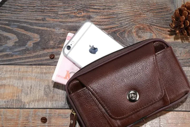 Men Genuine Leather Hip Bum Belt Bag Male Zipper Leather Phone Pouch Bag High Quality Waist Boy Fanny Packs Hand Bags Purses