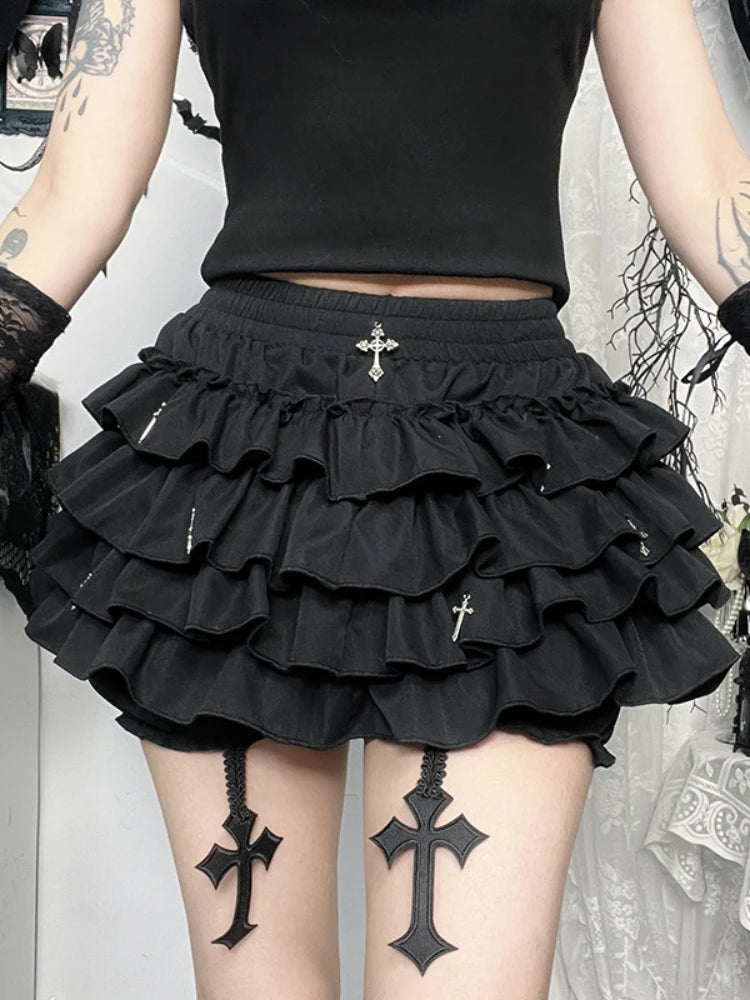 AltGoth Mall Goth Cake Shorts Women Hotsweet Y2k E-girl Harajuku Cross Pendant Culottes Aesthetic Fairycore Cute Kawaii Shorts