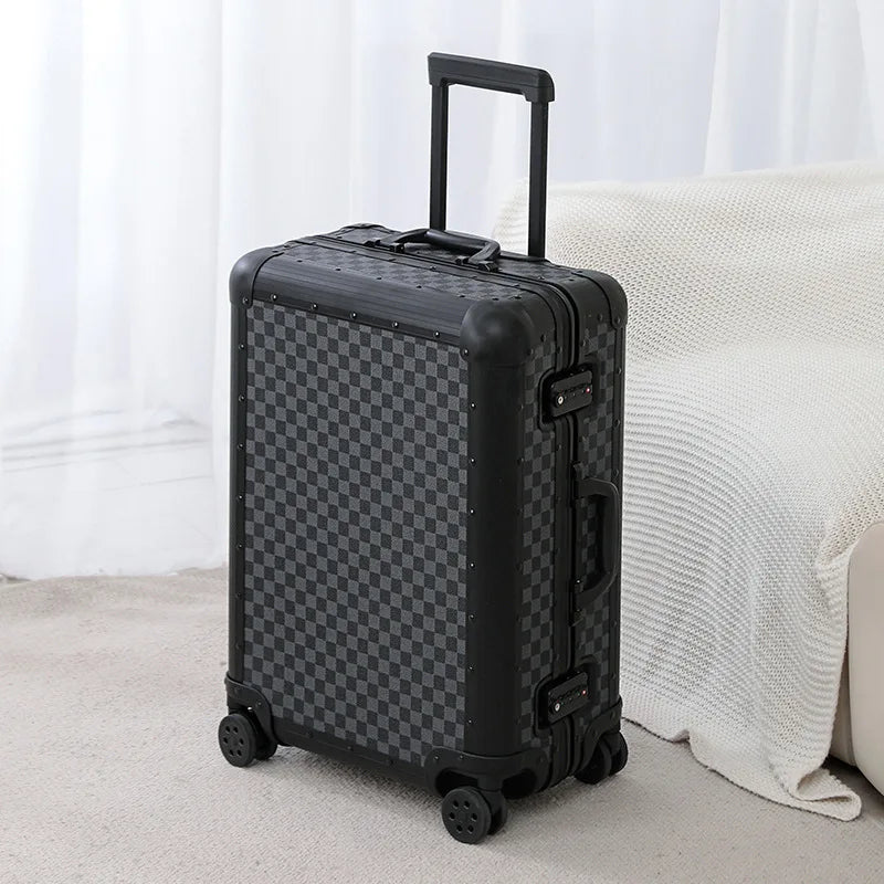 Premium Aluminum Alloy Frame Leather Luggage Unisex 26-Inch Carry-On Suitcase New Travel Case with Sturdy Construction Luggage