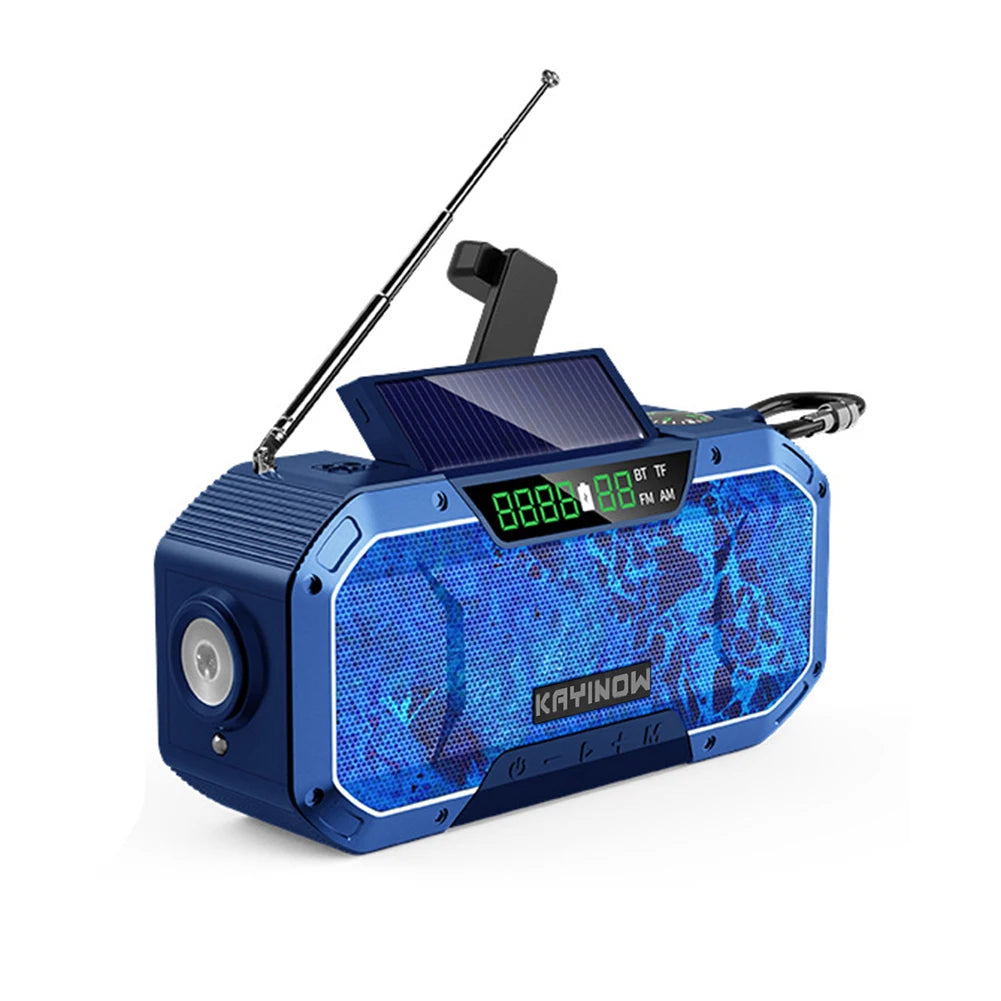 5000mAh Emergency Radio Solar Powered Hand Crank Radio Multifunctional Bluetooth AM/FM Weather Radio Speaker with LED Flashlight