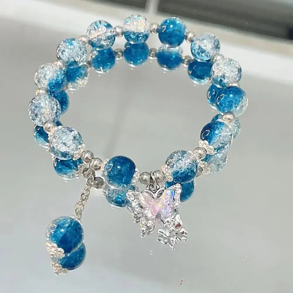 Butterfly Star Moon Flower Pendant Glazed Bracelet Jewelry Gift Beauty Accessory Bead Chain with Colorful Beads Lucky Bracelet
