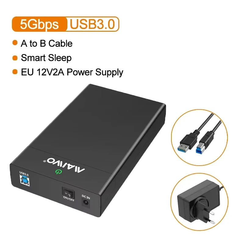 MAIWO 2.5 3.5 Inch SATA HDD Enclosure USB3.0 to SATA Hard Drive Case Adapter 24TB Capacity Support UASP High Speed for PC Laptop