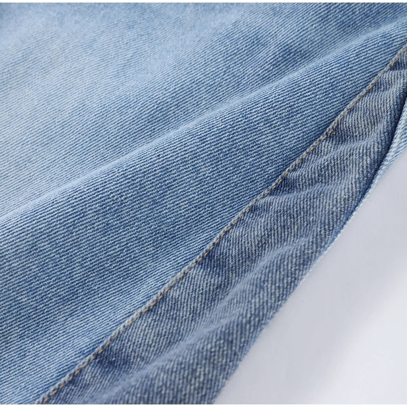 Chic Women's Side Patchwork Denim Jeans Pant High Waist Wide Leg Baggy Pants For Woman 2025 New Casual Daily Streetwear Trousers
