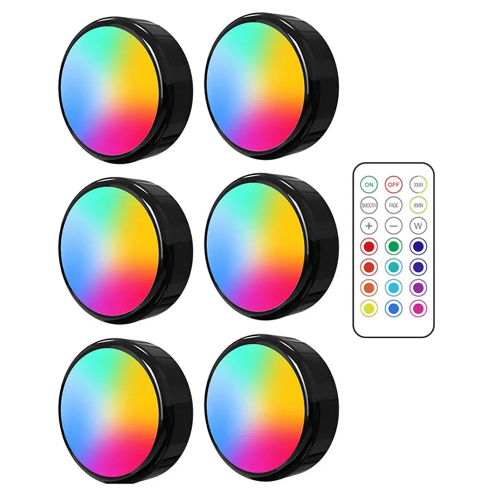 LED Puck Lights Dimmable RGBW 13 Colors Kitchen Hallway Closet Cabinet Lights Touch Sensor Decor Night Lamp Remote Control