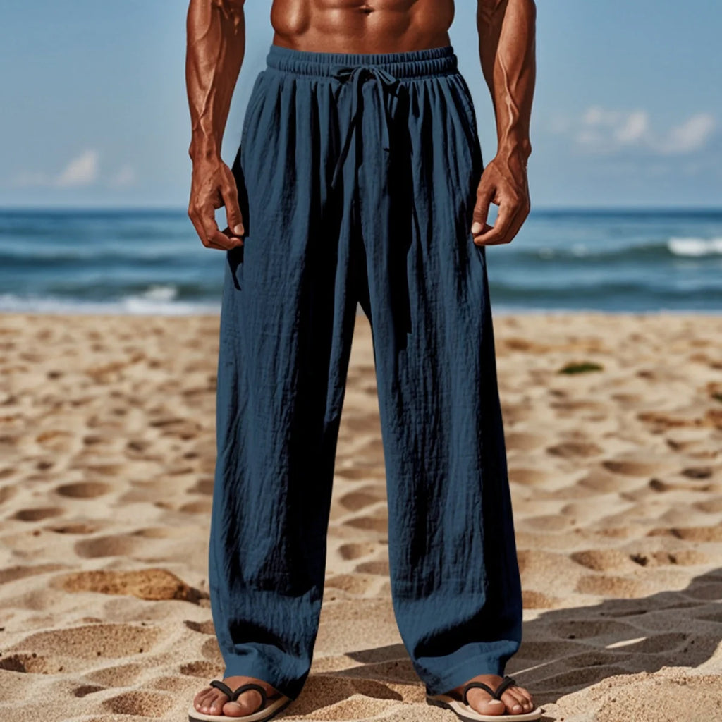 Men's New Cotton Hemp Casual Pants, Spring And Summer Solid Color Comfortable Loose Straight Pants Breathable outdoor Beach Pant