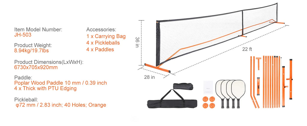 SucceBuy Portable Pickleball Net System 22FT Full Court Official Regulation Size Pickle Ball Nets Outdoor with Court Line