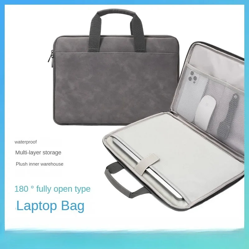 Fully Opening and Closing PU Sheepskin Leather Laptop Bag Suitable for 13-16 Inches Delicate Feel Splashproof and Shockresistant