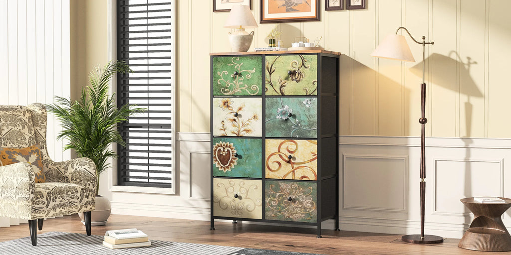 Rosahqnda Vintage Cabinet with fabric Drawers TV Stand Chest of Drawers for Living Room Dining Room Bedroom Iron Frame
