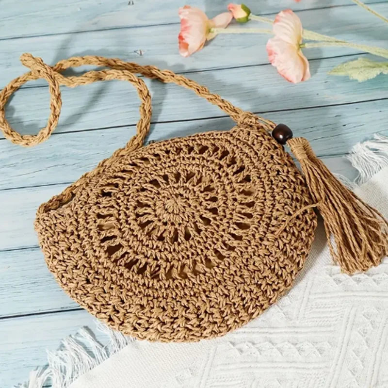 Fashion Hollow Out Shoulder Bags Casual Straw Crossbody Small Round Bag Purse Tassel Messenger Handbags bolsa feminina