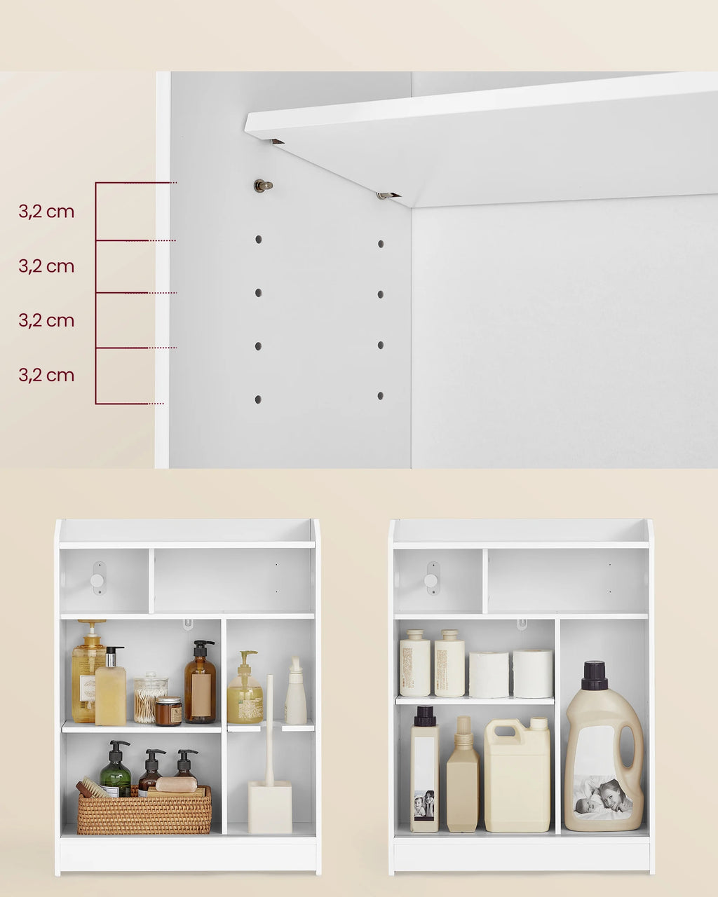 VASAGLE Bathroom chest of drawers Bathroom wardrobe Bathroom wardrobe Space Saving Sliding Doors Adjustable Flooring