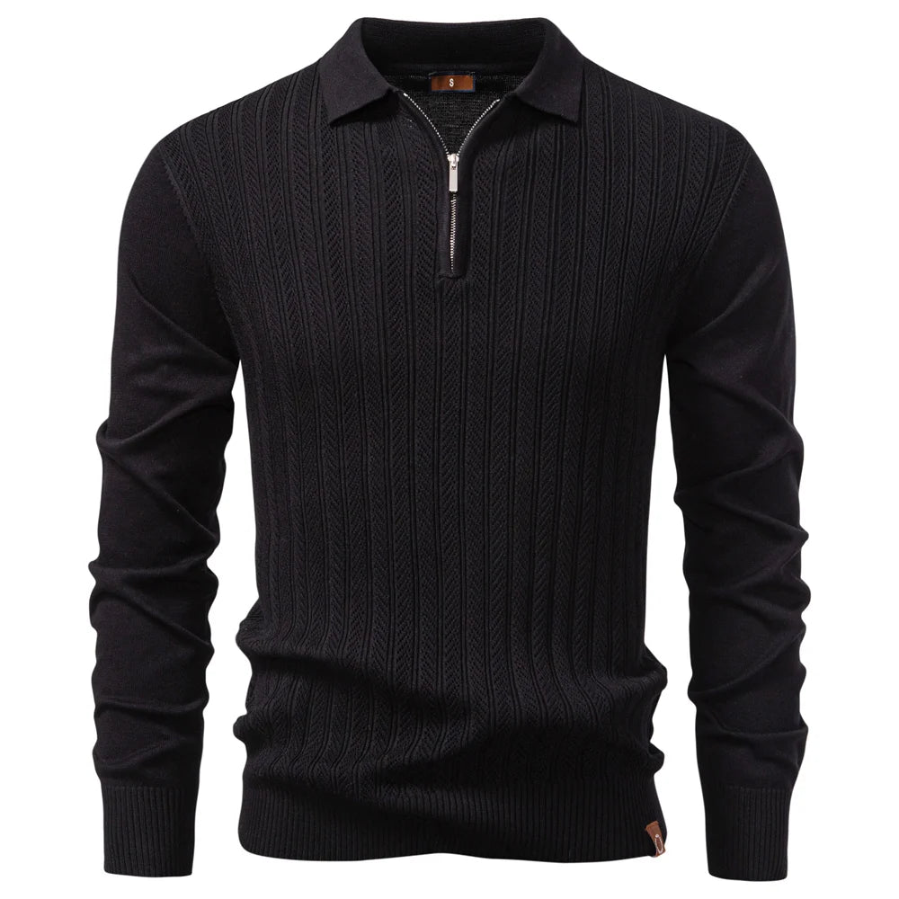 AIOPESON Zip Placket Polo Shirt Men Premium Solid Color Slim Fit Long Sleeve Textured Fabric Business Casual Autumn Winter