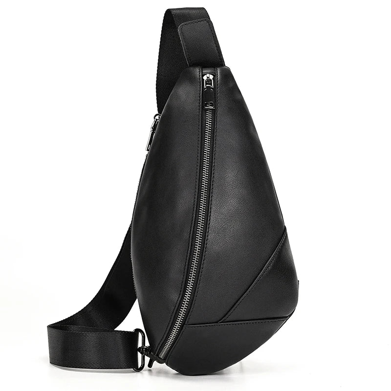 Mans 100% Genuine Leather Sling Bag Men Messenger Bags for Men Black Chest Bags for Phone Casual Sport Shoulder Bag