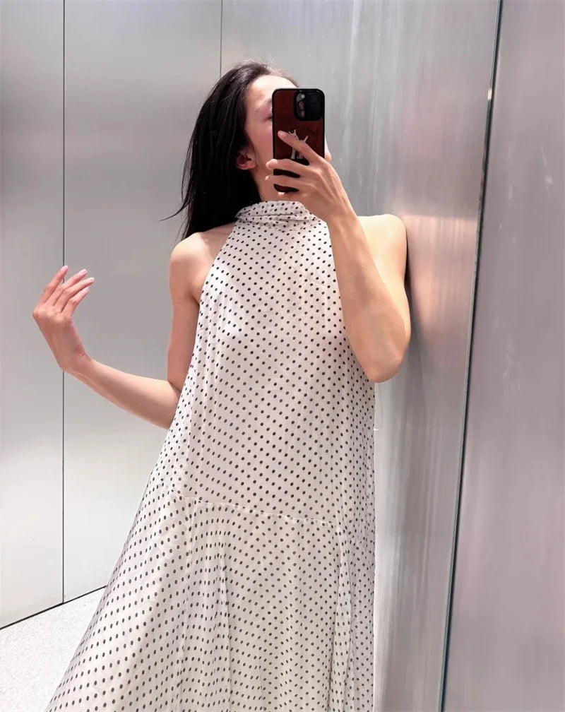Women's Dresses New Spring 2025 Polka dot dress Sexy shoulders Irregular personality expanded maxi skirt Flowing  5289042