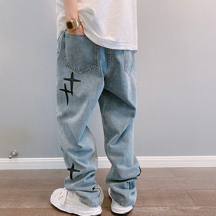 Wide Leg Cargo Pants 2022 Streetwear Baggy men Jeans Spring Autumn Men Korean Fashion Loose Straight Male Brand Clothing Black