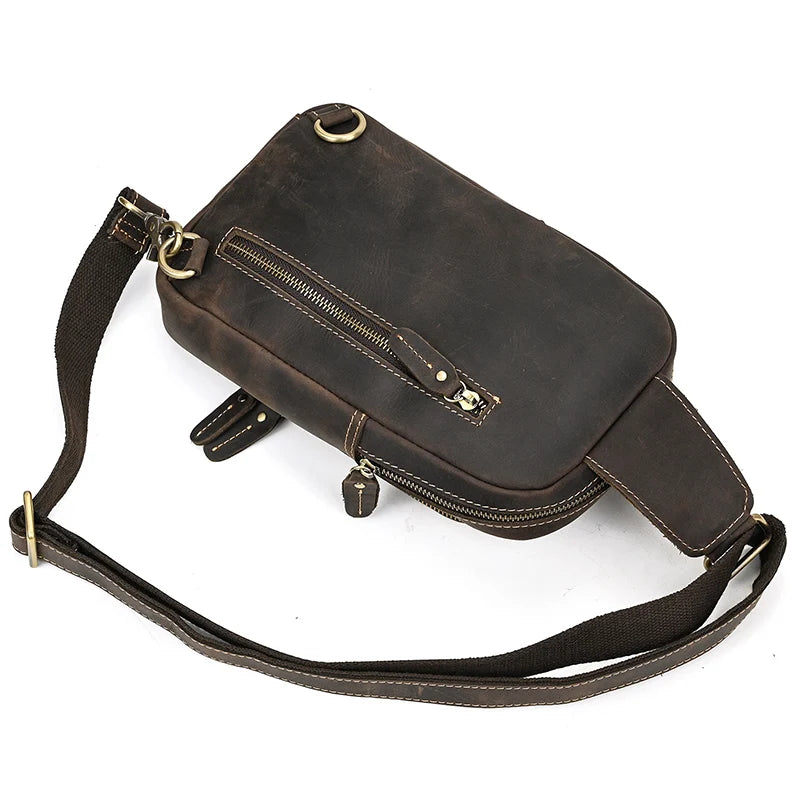 Mans 100% Genuine Leather Sling Bag Men Messenger Bags for Men Black Chest Bags for Phone Casual Sport Shoulder Bag