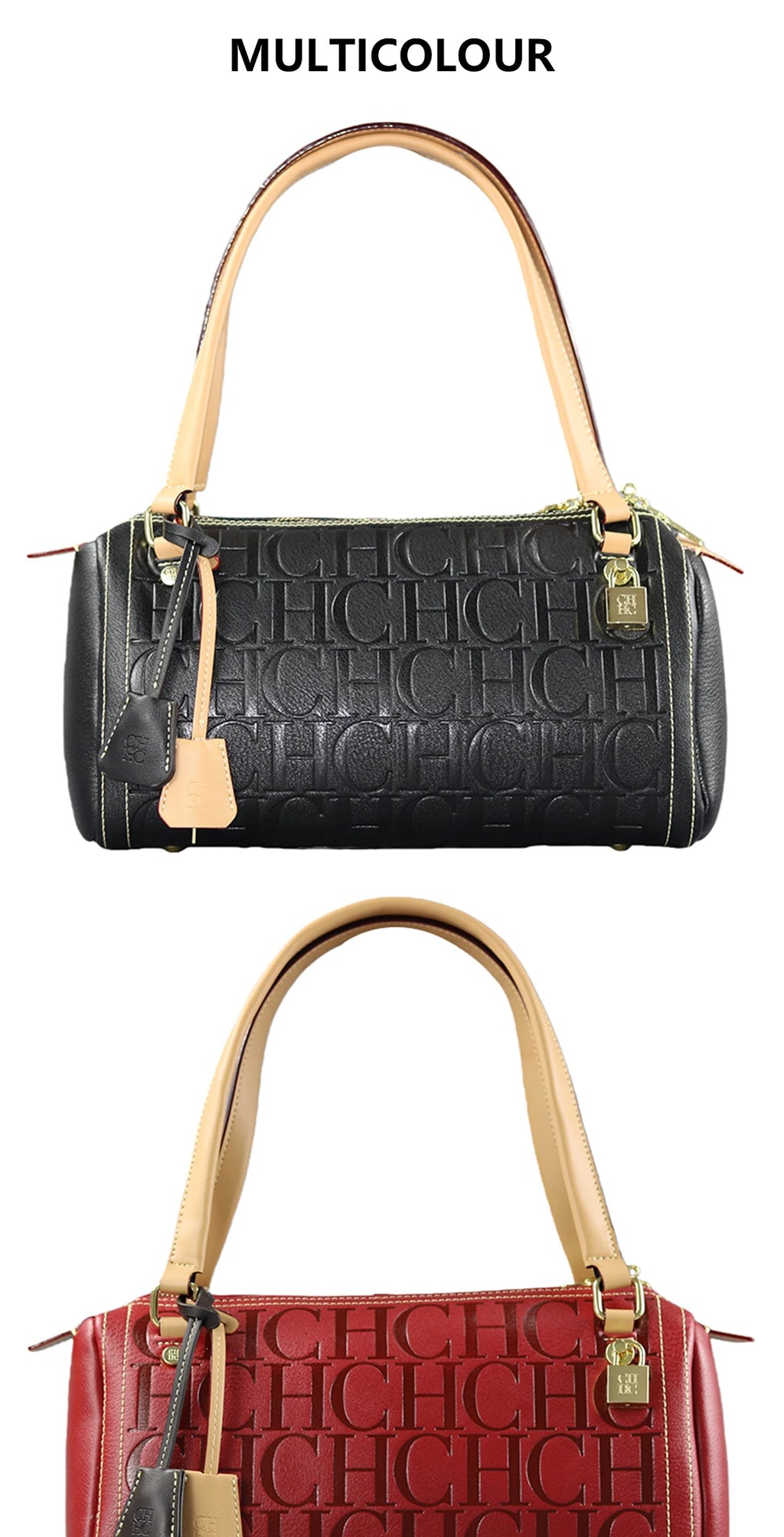 2025Vintage Style CH Brand Fashion Embossed Letter Cylindrical Handbag Large Capacity Commuter Shoulder Bag