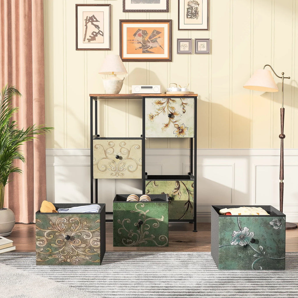 Rosahqnda Vintage Cabinet with fabric Drawers TV Stand Chest of Drawers for Living Room Dining Room Bedroom Iron Frame