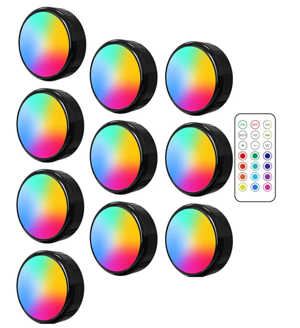 LED Puck Lights Dimmable RGBW 13 Colors Kitchen Hallway Closet Cabinet Lights Touch Sensor Decor Night Lamp Remote Control