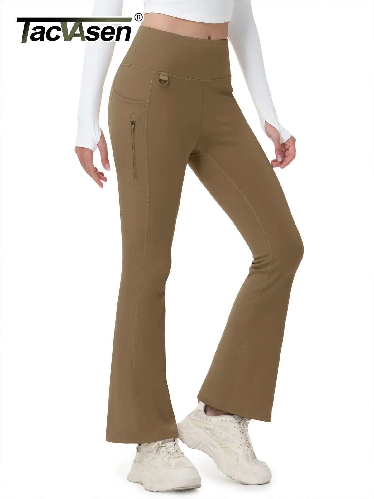 TACVASEN Fleece Lined Flare Pants Women's Waterproof Insulated Winter Pants High Waisted Bootcut Hiking Yoga Leggings Pockets