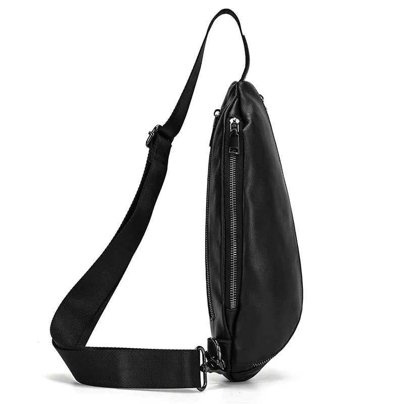 Mans 100% Genuine Leather Sling Bag Men Messenger Bags for Men Black Chest Bags for Phone Casual Sport Shoulder Bag