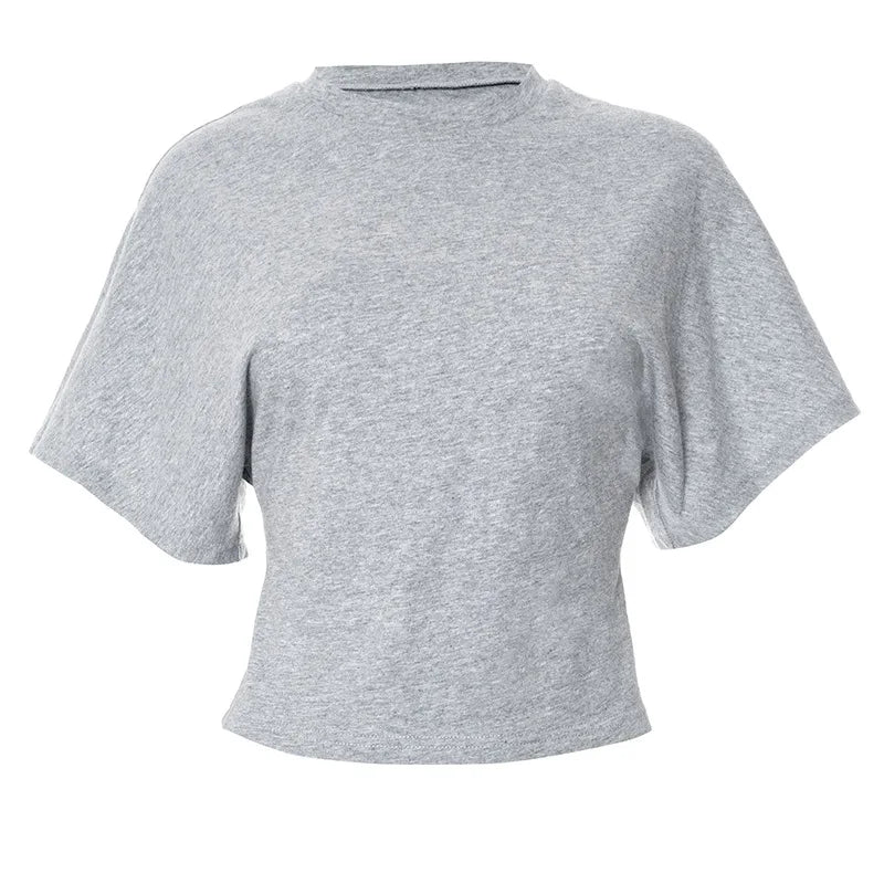 2025 casual solid color simple top round neck short sleeved women's T-shirt