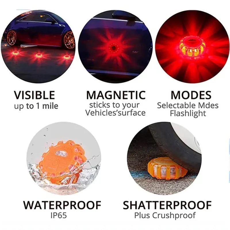 LED Emergency Lights Flare 9Modes Safety Warning USB Rechargeable Flashing Lamp Red Strobe Dash Light for Trucks Vehicle Car