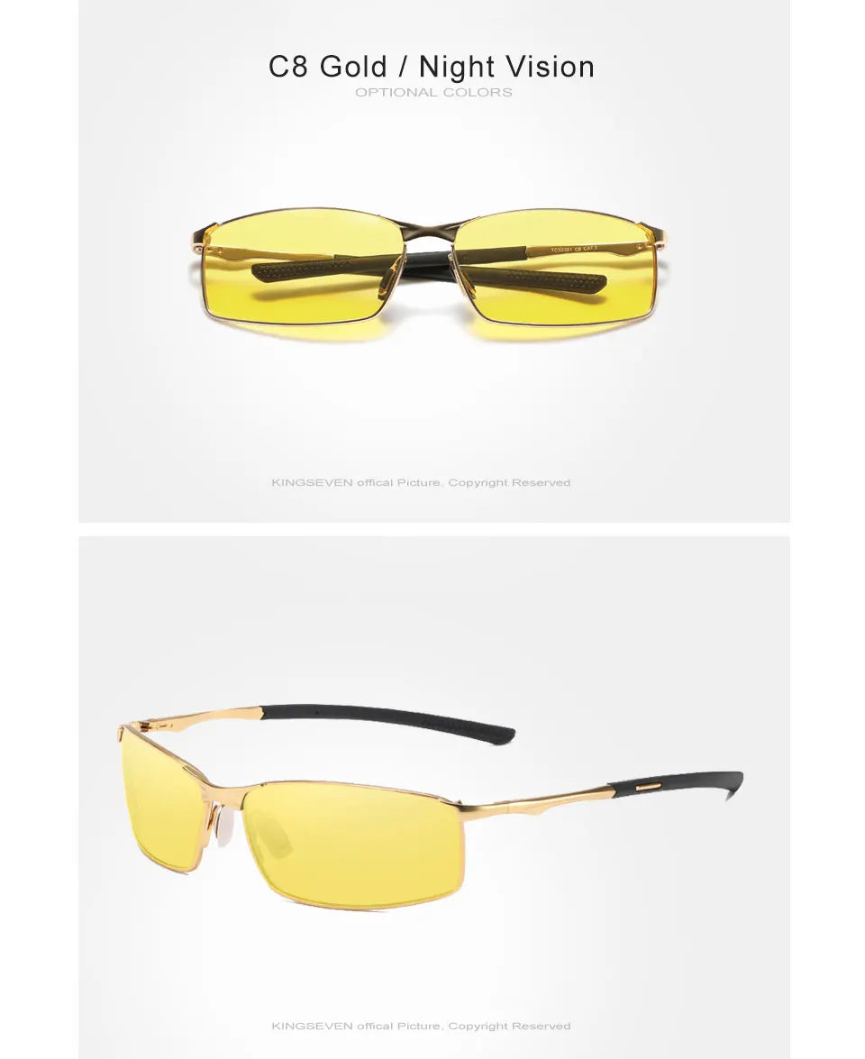 KINGSEVEN Fashion Rectangular Frame Sunglasses For Men UV400 Polarization Alloy Riding Glasses Parsnip Luxury Vintage Eyewear