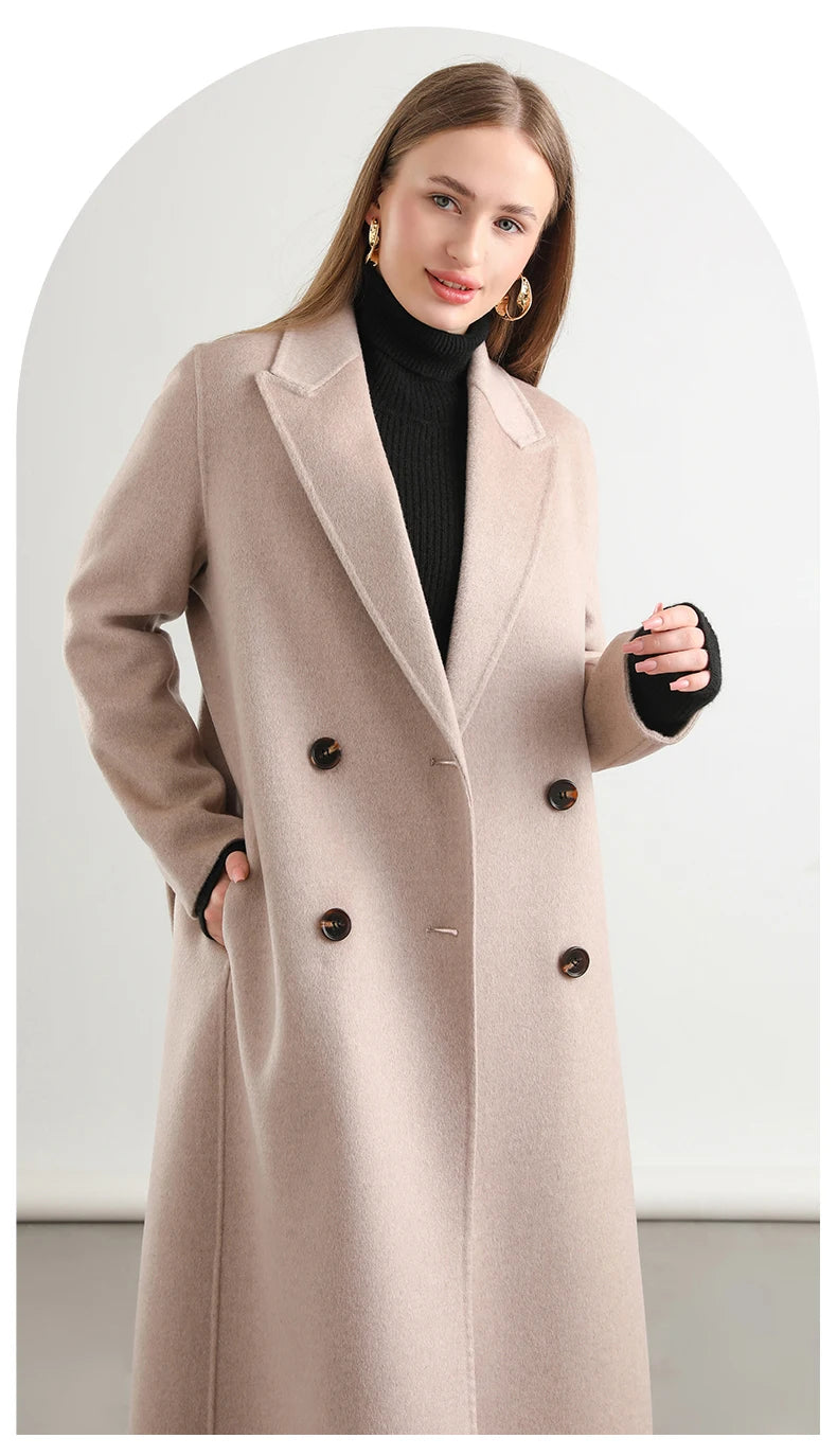 2025 Women's 100% Cashmere Thick Double sided Long Jacket Classic Multi functional Fashion Suitable for Business