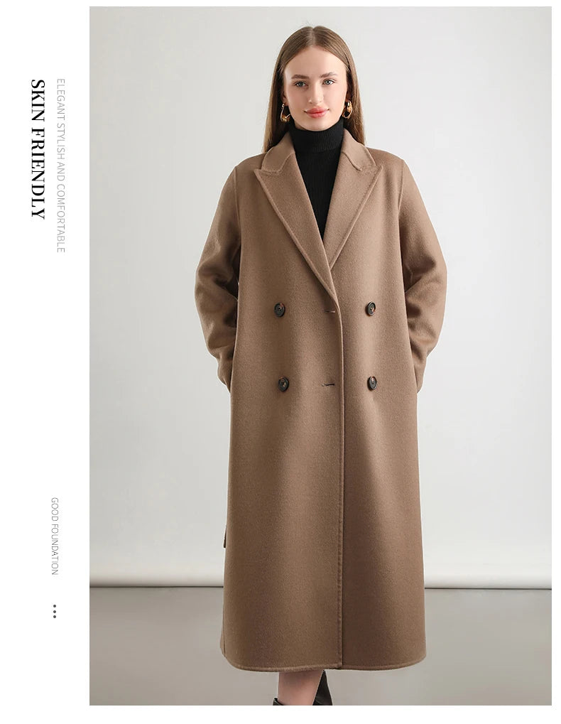 2025 Women's 100% Cashmere Thick Double sided Long Jacket Classic Multi functional Fashion Suitable for Business