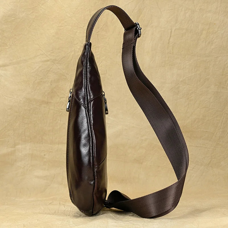 Mans 100% Genuine Leather Sling Bag Men Messenger Bags for Men Black Chest Bags for Phone Casual Sport Shoulder Bag
