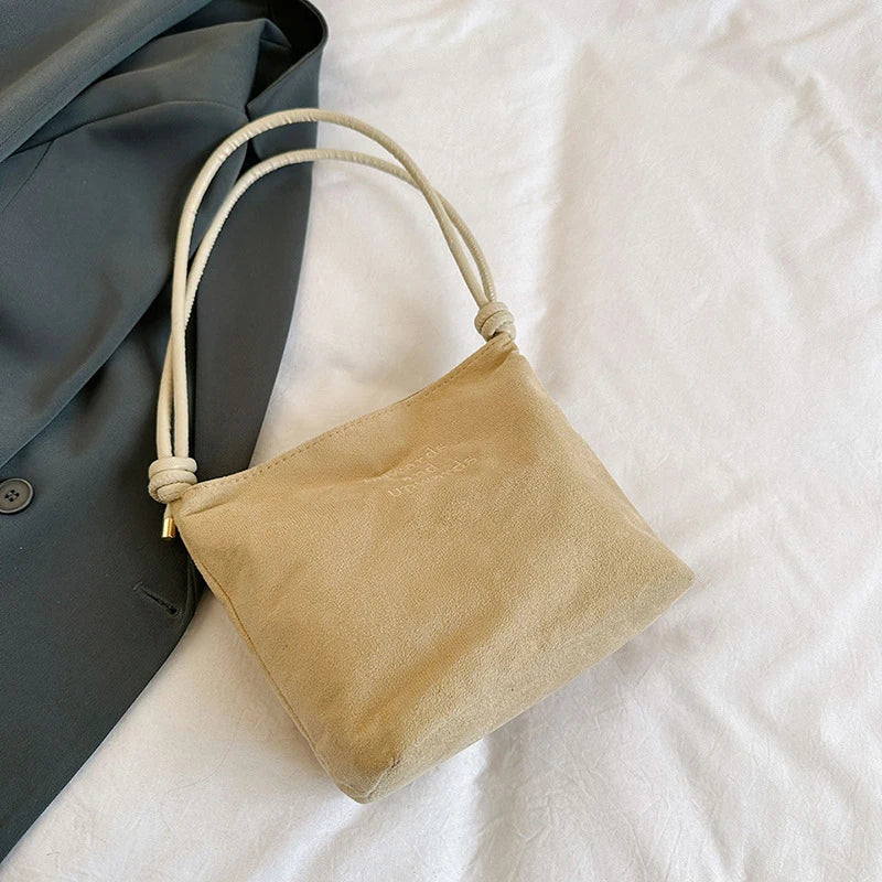 Suede Handbag Casual Rope Buckle Design Multicolor Shoulder Bag Adjustable Straps Tote Work Crossbody Bucket Bag