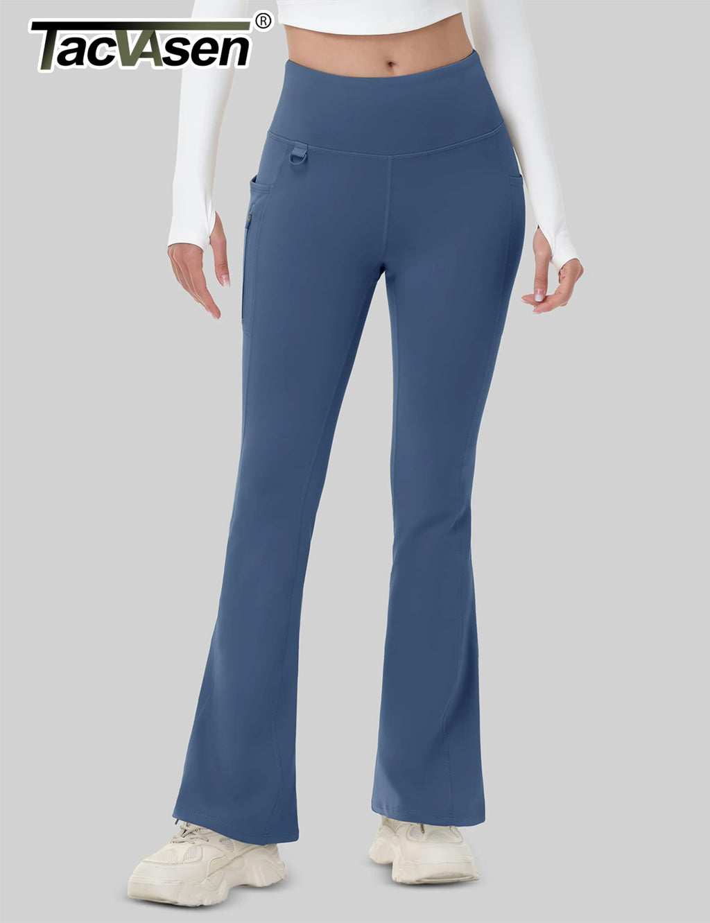 TACVASEN Fleece Lined Flare Pants Women's Waterproof Insulated Winter Pants High Waisted Bootcut Hiking Yoga Leggings Pockets