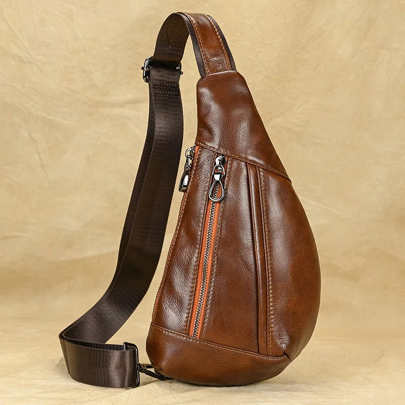 Mans 100% Genuine Leather Sling Bag Men Messenger Bags for Men Black Chest Bags for Phone Casual Sport Shoulder Bag