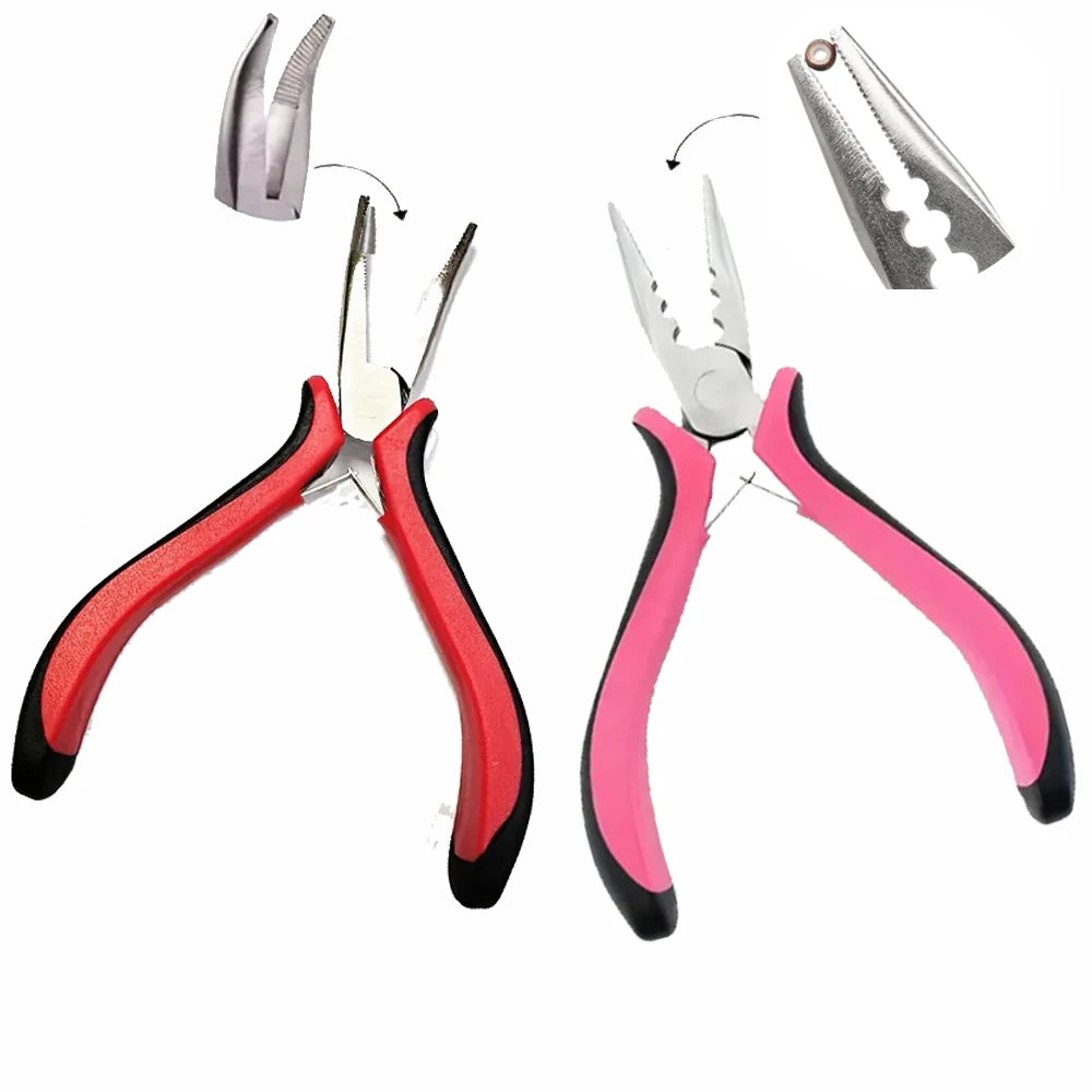 2pcs Hair Extension Pliers - Mini Pliers for Micro Nano Ring Opener & Removal, Ergonomic Red & Pink Design