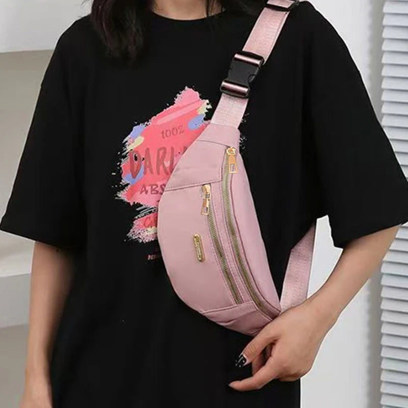 Unisex Adjustable Waist Shoulder Bag, Durable Crossbody Bag with Zipper Pockets and Hardware, Casual Sports Design