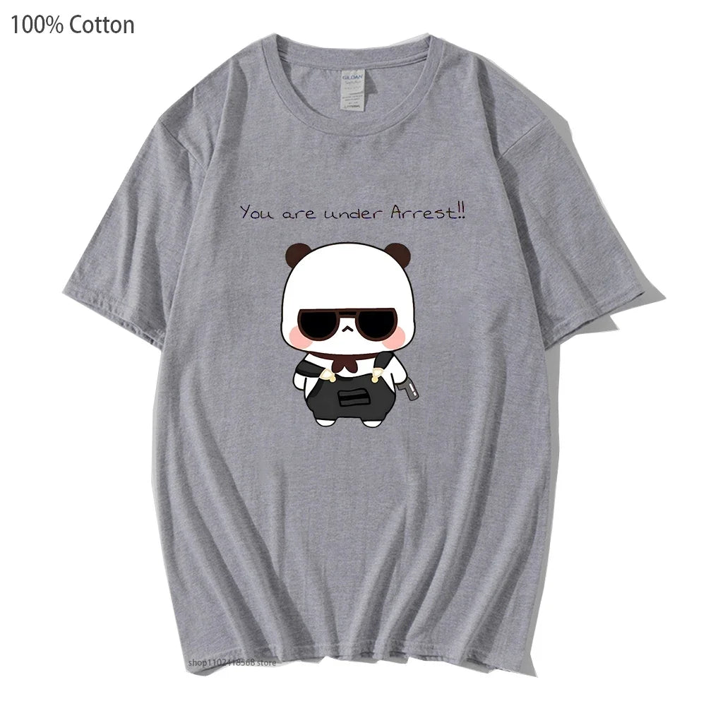 Cute Dudu and Bubu Dudu Like Spy Officer In Black T-Shirts 100% Cotton Clothes Panda and Brownie Bear Tees Men Women Couple Tops