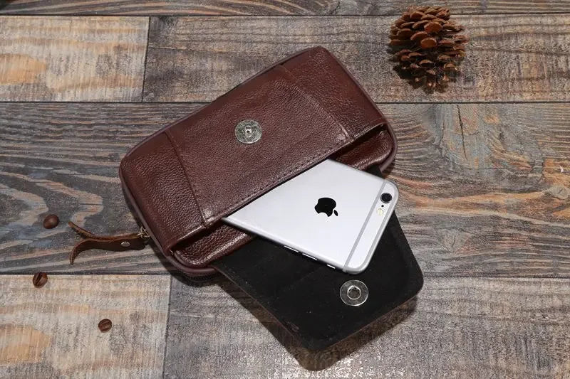 Men Genuine Leather Hip Bum Belt Bag Male Zipper Leather Phone Pouch Bag High Quality Waist Boy Fanny Packs Hand Bags Purses
