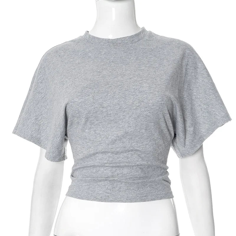 2025 casual solid color simple top round neck short sleeved women's T-shirt