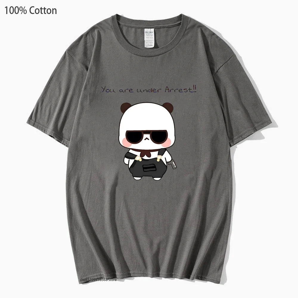 Cute Dudu and Bubu Dudu Like Spy Officer In Black T-Shirts 100% Cotton Clothes Panda and Brownie Bear Tees Men Women Couple Tops