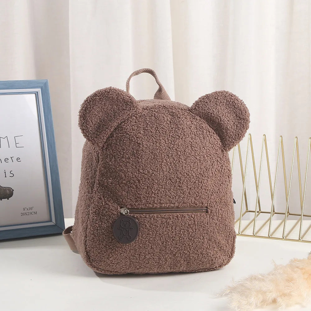 Personalised Womens Girls Cute Bear Pattern Backpack Plush Toddler Backpack for girls Custom Name Small Casual Shoulder Daypack